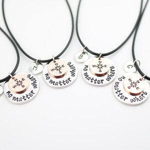 Set of 4 Friendship Necklaces with Compass Pendants and Initials