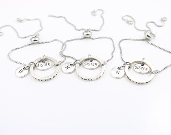 Conjunto de pulseras personalizadas para hermanas: joyería con dije inicial, regalo a juego para 3