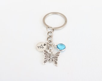 Butterfly Keychain: Personalized Initial Charm, Silver Pendant