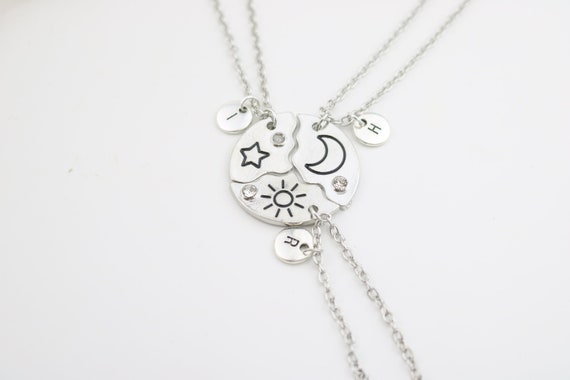 Sister and Best Friend Matching Star and Moon Necklace Set of Three Pendants