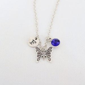 Collar de mariposas, regalo personalizado de mosca de mantequilla para niña, cumpleaños de la hija, insecto de verano, mariposas, piedra de nacimiento inicial