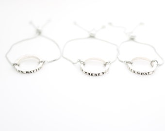 3 Best Friends gifts, friendship set of 3, three matching graduation bracelets for 3, minimalist chain, Ring Circle Pendant, Promise Jewelry