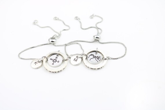 Bracciale Dell'Amicizia Con Ciondolo Bussola - 2 Pezzi Regolabili In Corda - Regalo Per Migliori Amici, Laurea - 3