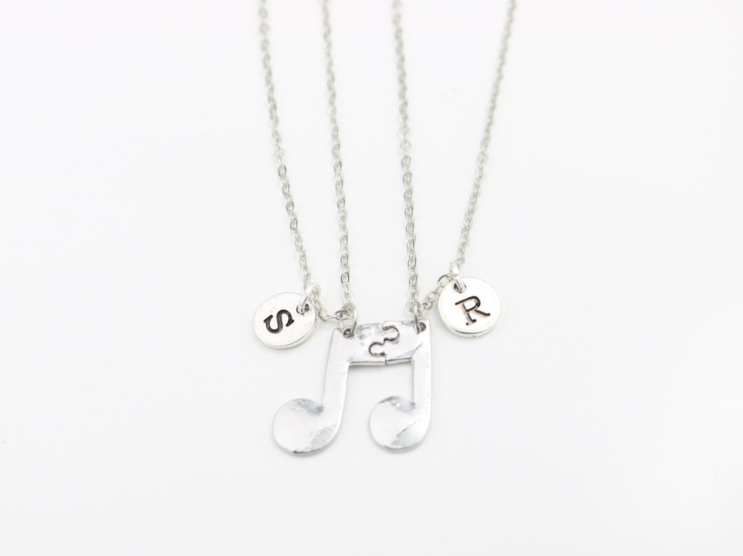 Matching Music Notes Necklace Set Personalized With Initials Etsy