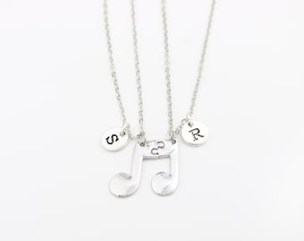 Matching Music Notes Necklace Set Personalized with Initials