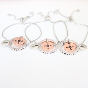 BFF Bracelet Set of 3: Personalized Initial Compass Friendship Jewelry