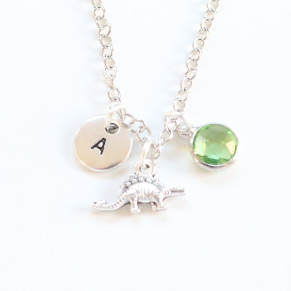 Personalized Dino birthstone necklace, Unique initial necklace, BFF jewelry, Teen girl gifts, Dinosaur friendship necklace, Bestie gifts