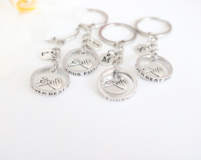 Best Friend Gifts Set of 2 3 4 5 6 7 8 9 10, Pinky promise, Custom Personalized, Christmas, BFF keychains, Friendship keyrings, BFF Jewelry