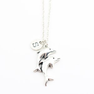 Dolphin Necklace Personalized with Initial Charm