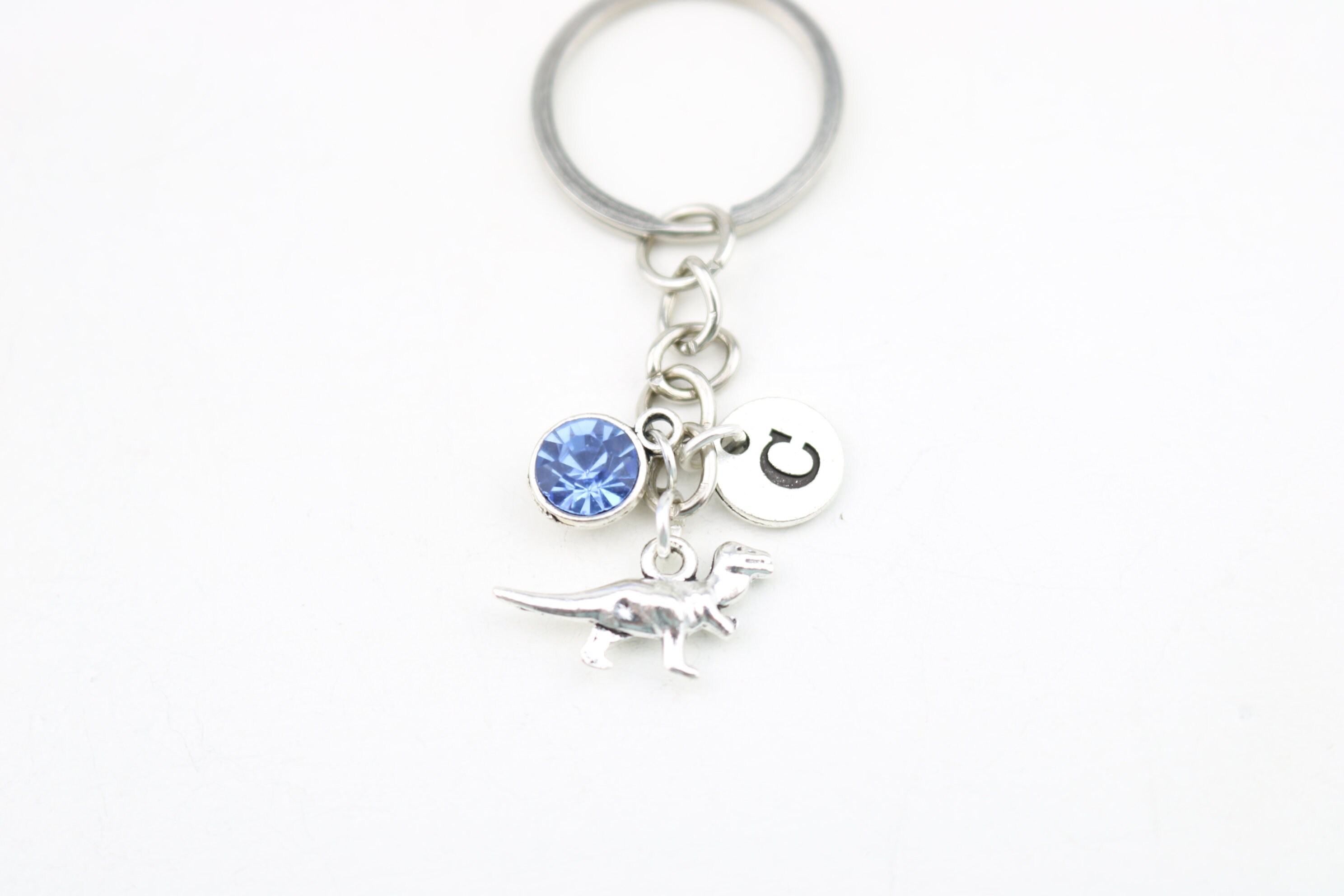 Personalized Dinosaur Keychain: T-rex Keyring With Initial Charm - Etsy