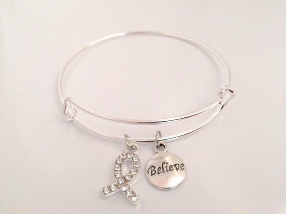 Bracelet Custom Lung Cancer Awareness Believe Silver Bracelet Jewelry Choose Initial Bracelet Custom Lung Cancer Awareness Believe Silver Bracelet Jewelry Choose Initial