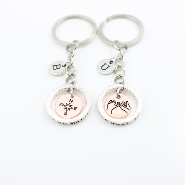2 best friends gifts, Personalized matching keychains, Friendship gift for 2, Unique BFF keychains, Long distance pinky promise bestie gifts