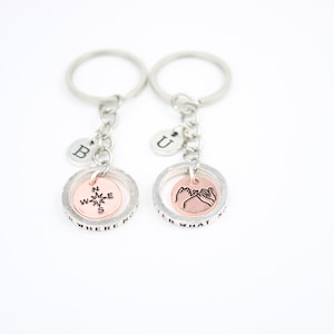 Friendship Keychain Set for 2: Compass & Pinky Promise Charm, Personalized BFF Gift