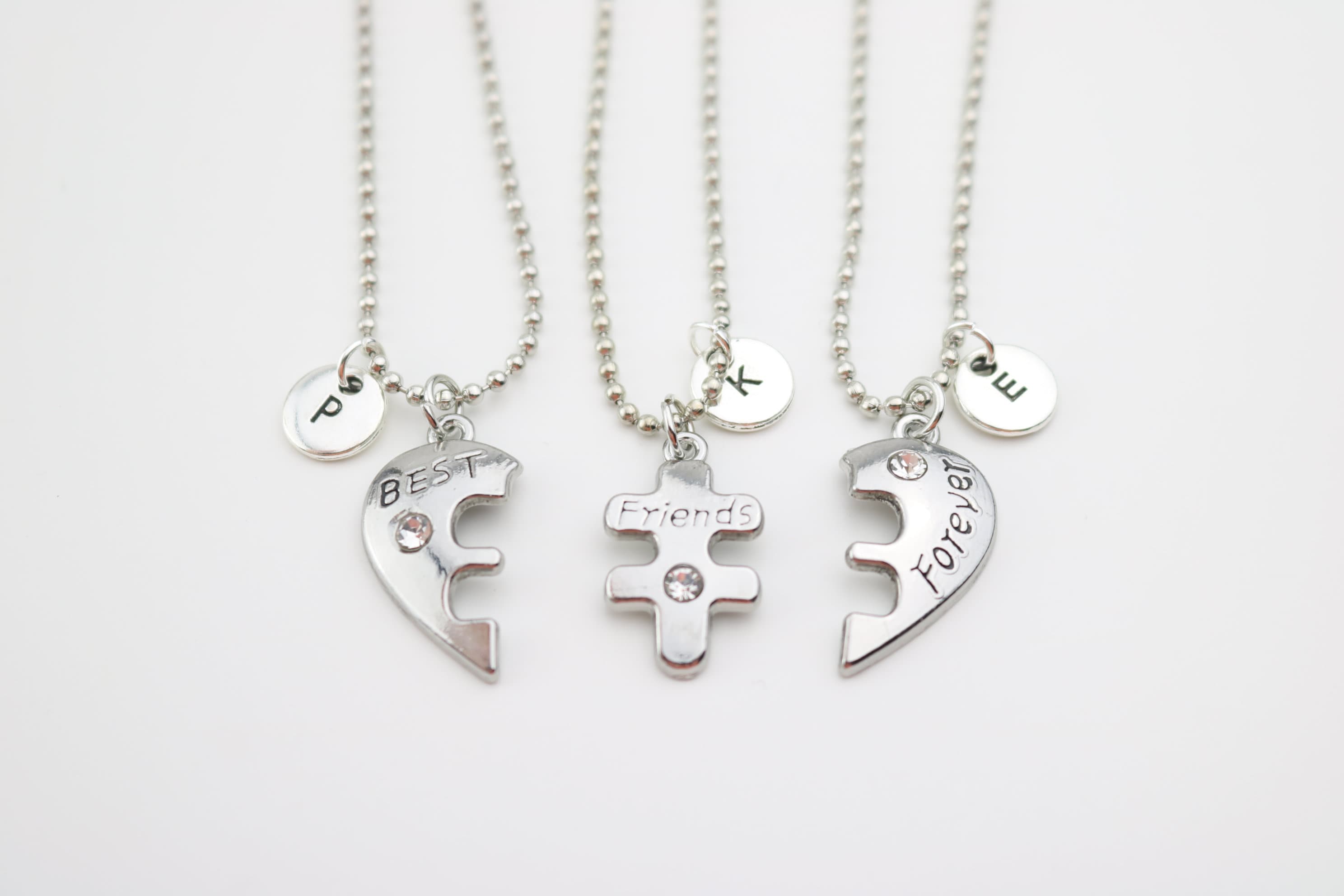 3 Best Friends Necklaces, Matching Heart Puzzle Charm Necklace Set of 3, Personalized Bestie Gifts, Long Distance Sentimental Jewelry Gift