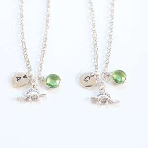 Dos collares de dinosaurios a juego para mejores amigas o hermanas, collares de amistad personalizados para 2, regalos únicos para mejores amigas, joyas con piedras de nacimiento