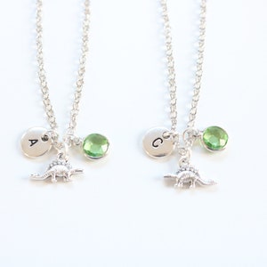 Two matching dino necklaces for best friends or sisters, Personalized friendship necklaces for 2, Unique BFF gifts, Birthstone jewelry