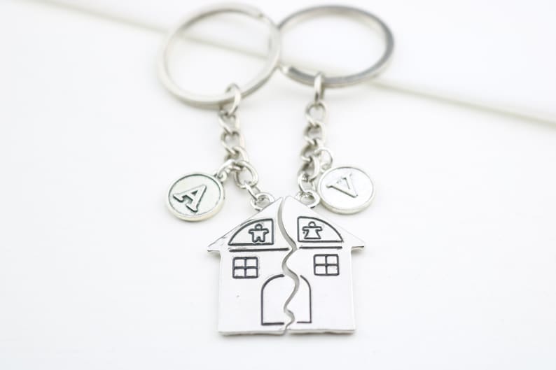 Split House Puzzle Keychain For BF GF set of 2, Moving in Together Gift For Boyfriend, 2 New Home gift, New House Gift, housewarming gift image 1