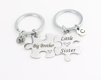 Big Brother Little Sister matching keychains, Personalized gifts for siblings, Small gift from sister, Family gift keyrings for kids