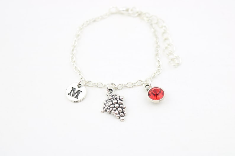 monogram anklet Custom Grape Anklet Vegan Chain Anklet birthstone gift bunch of grapes anklet Silver Grapes Ankle Jewelry Fruit Anklet