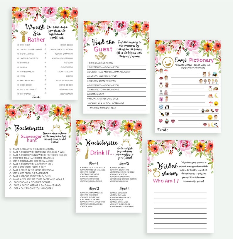 Bridal Shower Games Bundle Bachelorette Party Games Bridal Etsy