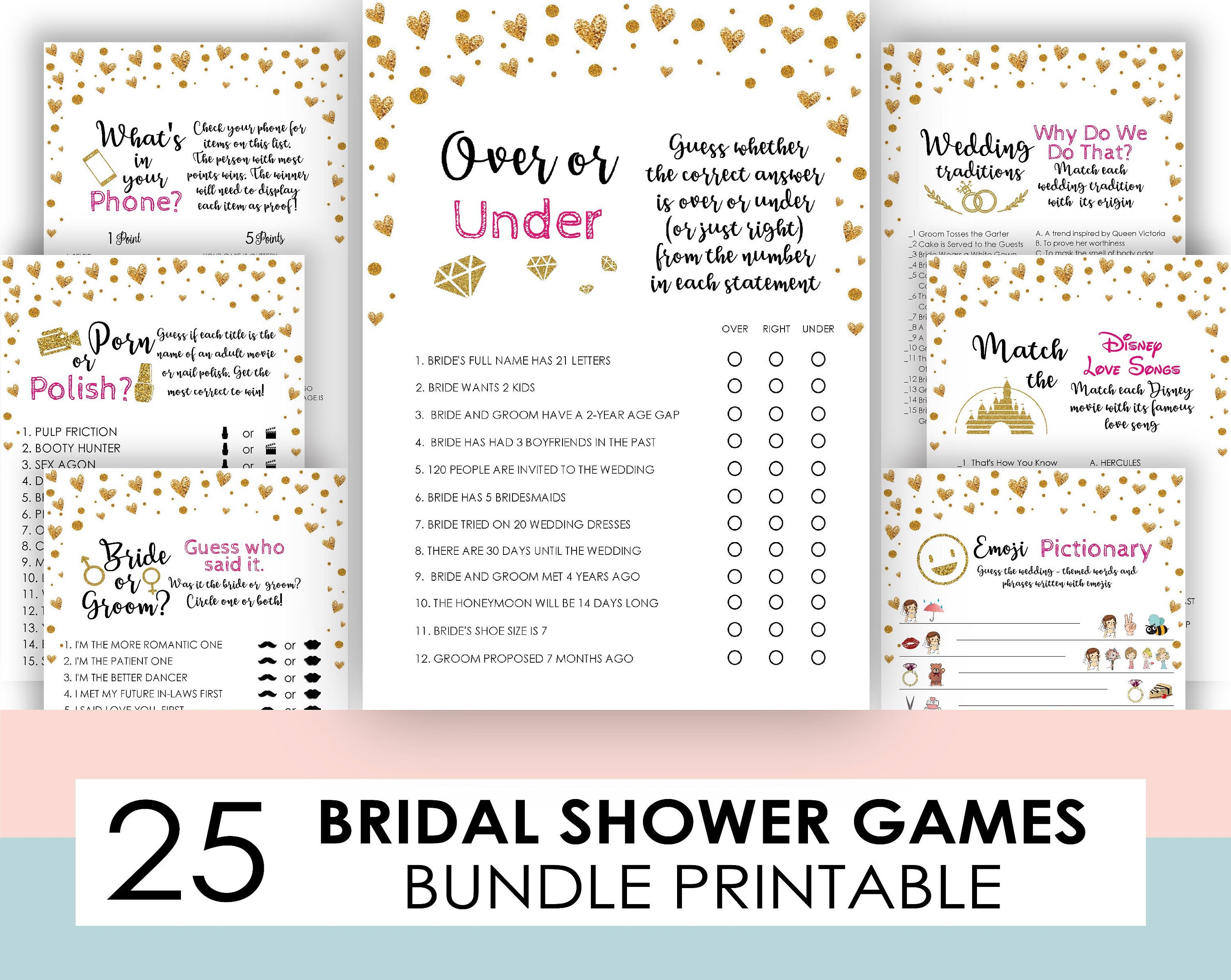 Bridal shower games package Over or Under Bridal Shower Etsy