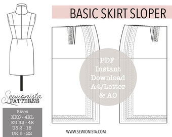 Sewionista Patterns | Basic skirt cut | Basic SKIRT Block - Sloper | PDF Sewing Pattern - E-Book | Size XXS-4XL / 32-48 / US2-18 / UK6-22