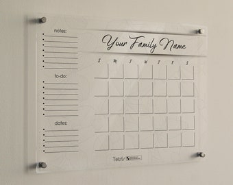 Safe glass wall monthly calendar | Dry erase tempered glass monthly planner | Family wall 1-month calendar | Personalized glass calendar