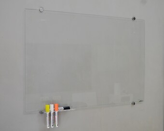 Transparent Tempered Glass Board | Dry Erase Transparent Safe Glass Board  | Writing Memo Board with Standoffs