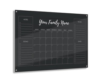 Personalized Acrylic Monthly Calendar, Monthly Family Planner, Black Dry Erase Acrylic Board Calendar, Family Planner Board