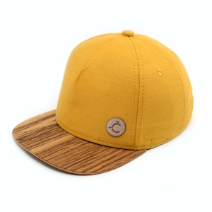 gratis gravure, herenhoeden, damespet, logohoeden, baseballpet, pet met houten klep, snapbackhoed, gele hoed, petten, hoed, hout