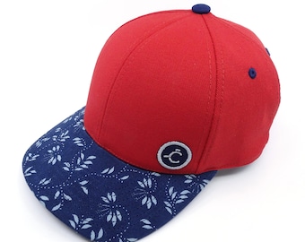 Baseball cap CAPICA, Red with Bluepause motive, unisex, 6 panel,