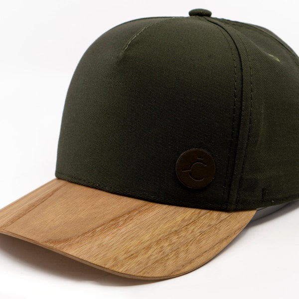 Waldmütze, Waldmütze, Frauenmütze, Baseballmütze, Mütze mit Holzschirm, Snapback-Mütze, schwarze Gravur, dunkelgrüne Mütze