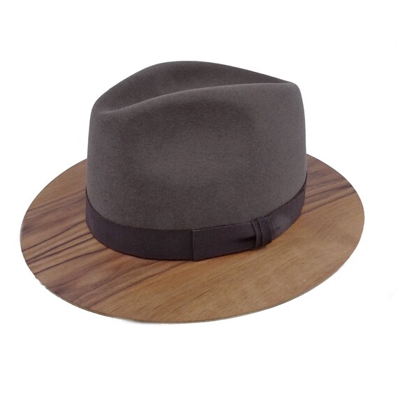 Fedora Gray Brown Hat With Wooden Brim 