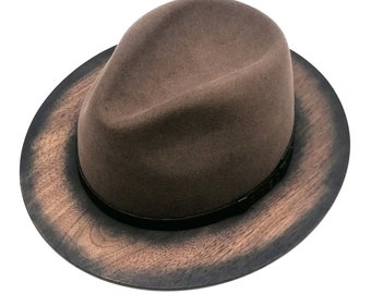 chapeau pour homme, 61 cm/24,01 pouces, chapeau Fedora gris-brun avec bord en bois, cadeau pour homme, chapeau, cadeau pour femme, chapeau original