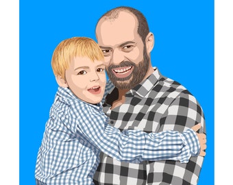 Ritratto di famiglia personalizzato personalizzato, ritratto di papà e figlio, ritratto di coppia per San Valentino, ritratto digitale personalizzato da foto