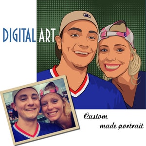 Retrato de pareja de arte pop personalizado, retrato de arte pop personalizado, retrato familiar de dibujos animados, retrato de cómic digital personalizado, retrato de recién casados