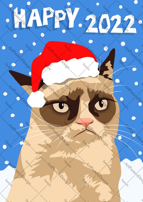Grumpy Cat Christmas 2022 Meme Internet Meme Grumpy Cat Happy 2022 New Year Card I | Etsy India
