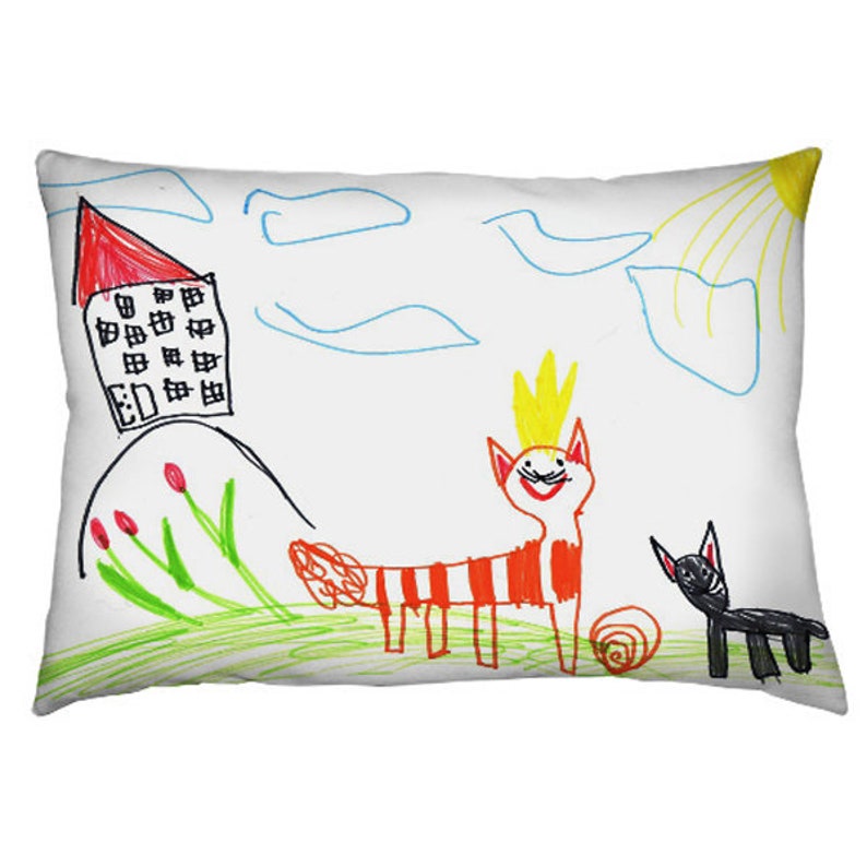 Custom kids drawing print on pillow Child drawing Pillow Etsy