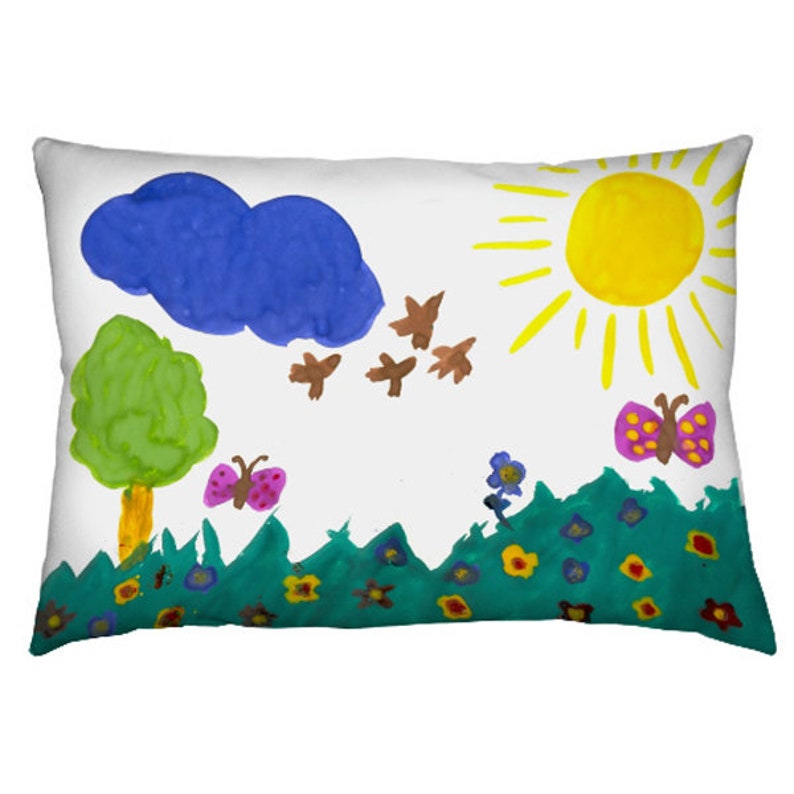 Custom kids drawing print on pillow Child drawing Pillow Etsy
