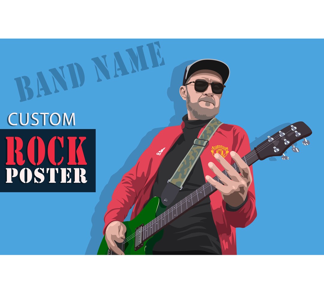 Custom Rock Poster Design, Rock Band Digital Poster, Rocker Portrait ...