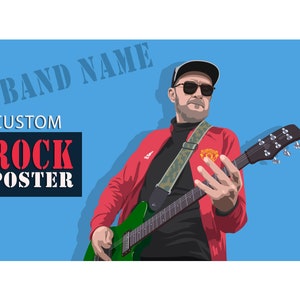 Custom Rock Poster Design, Rock band digital poster, Rocker portrait, Realistic vector portrait from photo, Pop music poster, Rock music