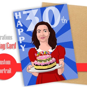 Verticale personnalisée de fille d’anniversaire sur la carte de vœux Cadeau d’anniversaire personnalisé (fr) Cartes de vœux du jubilé portrait pop art personnalisé