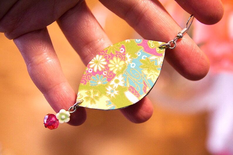 casual or elegant handmade jewelry,cheap gift idea for friend or girlfriend green and pink earrings with flowers fantasy Handmade earrings