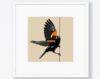 Red-winged Blackbird Art Print / Field Guide / Bird Poster / Bird ...