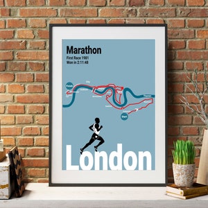 Impression artistique de la carte du parcours du marathon de Londres, cadeau de course personnalisé