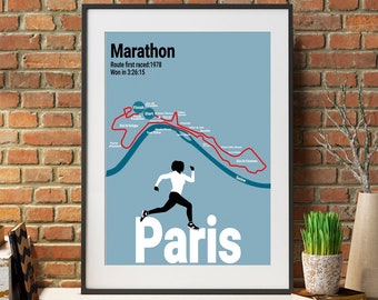 Paris Marathon print, Marathon runner gift, Personalised print, Female runner poster
