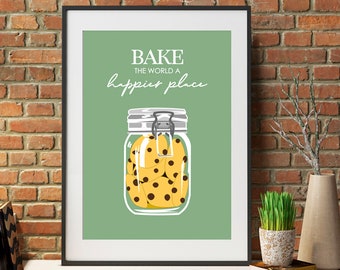 Baking wall art print, Kitchen quote poster