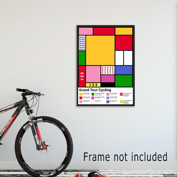 Grand Tours Cycling Race Jersey Guide Wall Art Print: Mondrian-Inspired Cyclist Gift for Father's Day