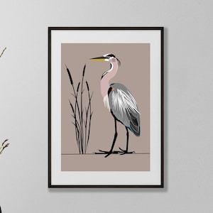 Heron art print, River bird art, Gift for bird lover