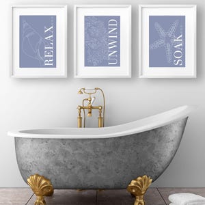 Set di 3 poster da parete per bagno con tema marino e vita marina